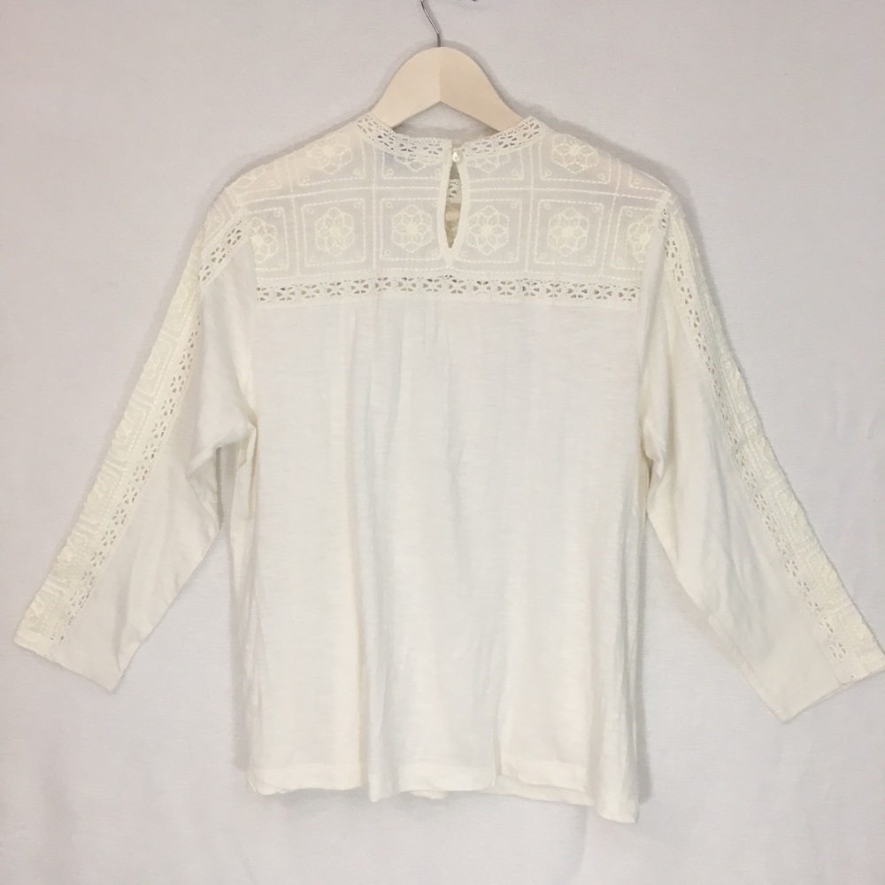Lucky Brand Shirt cream blouse Embroidred Neck Top - Picture 6 of 8